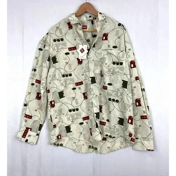 VTG Abstract Pattern Button Up Shirt Long Sleeve NWT MEDIUM Memo’s - Picture 9 of 10